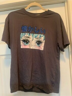 Men's Graphic Short Sleeve Tee in Charcoal with Anime Eye Print